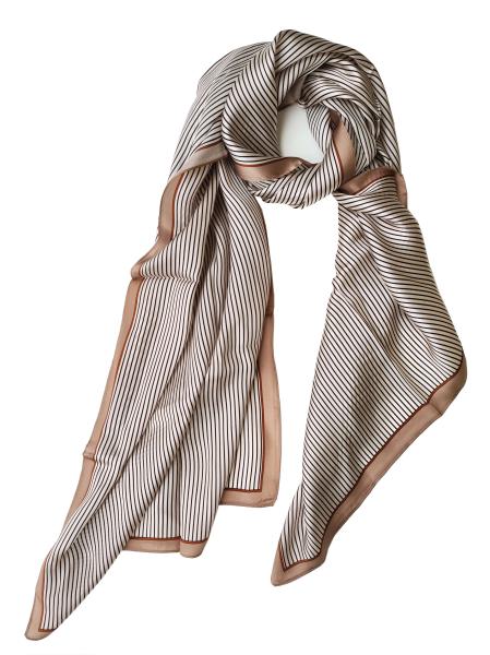 Scarf 100% Silk Lines Braun White Black